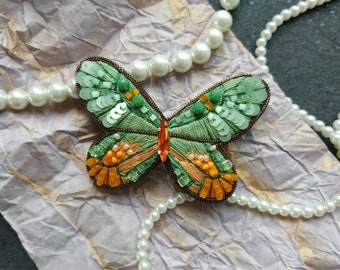 Embroidered butterfly brooch beaded pin