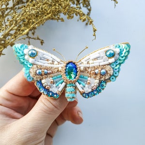 Beaded Butterfly Moth Beetle brooch pin Embroidered brooch Insect jewelry Statement jewelry Insect art Animal jewelry Nature jewelry Bug pin image 5