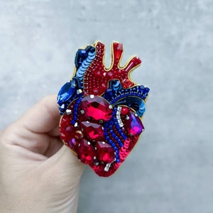 Embroidered anatomical heart brooch beaded brooch gift for her Ukrainian shop made in Ukraine handmade jewelry image 8