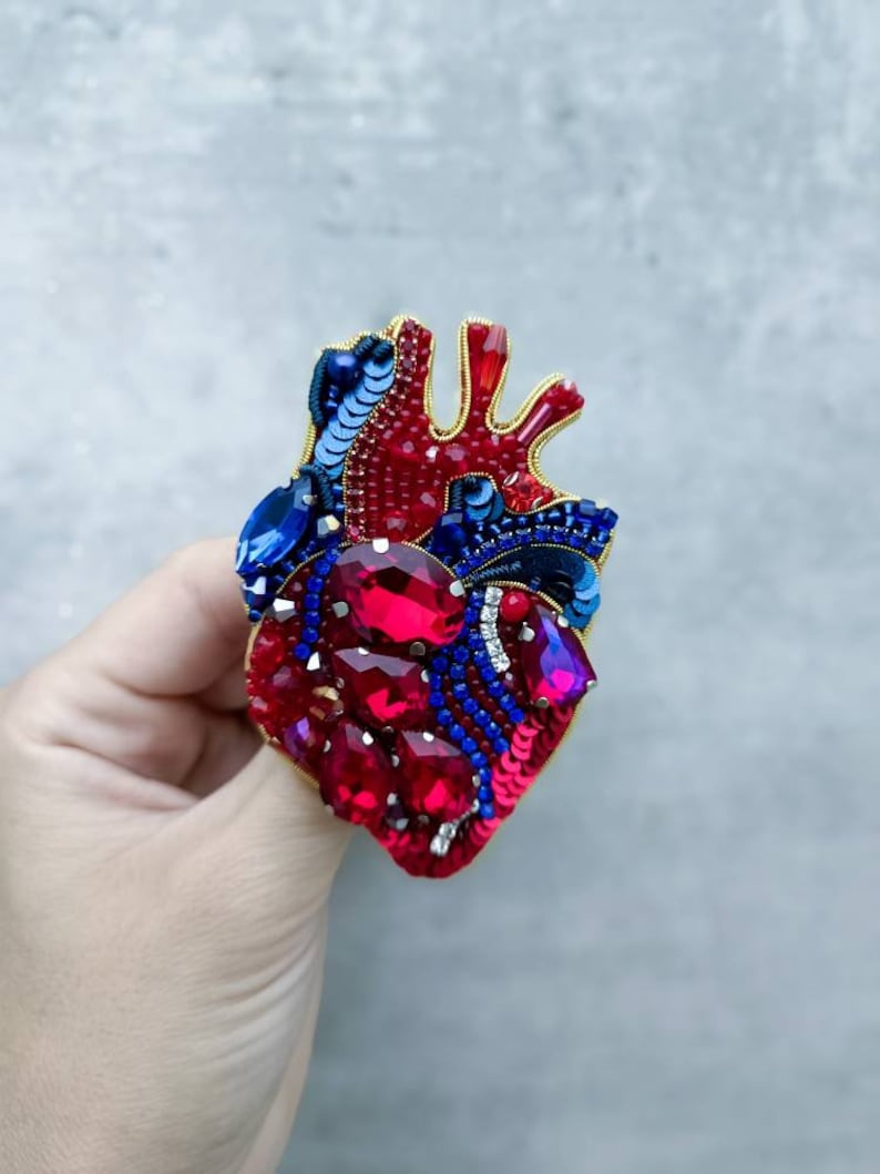 Embroidered anatomical heart brooch beaded brooch gift for her Ukrainian shop made in Ukraine handmade jewelry image 8