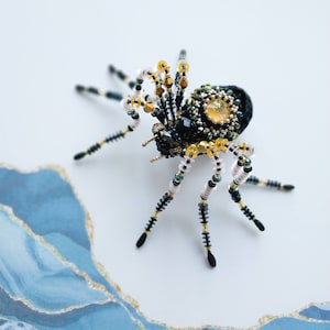 Embroidered spider brooch seed bead pin beaded handmade jewelry Halloween jewelry witch accessories black spider insect pin unique gift