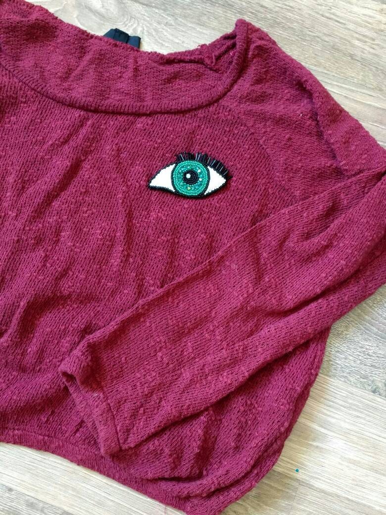 Beaded eye brooch, evil eye gift for her, embroidered green eye jewelry, handmade accessories - Thumbnail 7