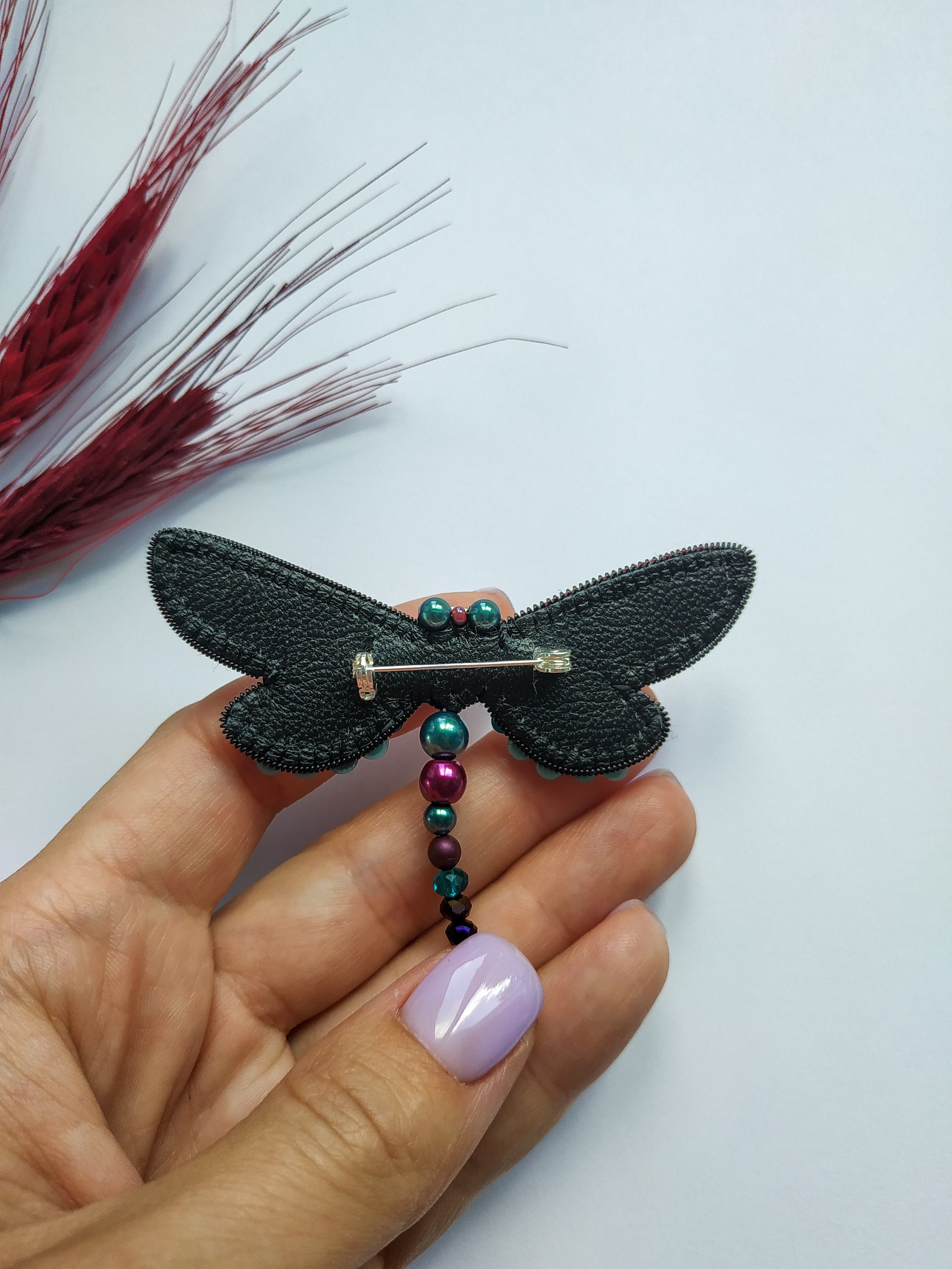Embroidered dragonfly brooch beaded pin insect handmade jewelry unique Christmas gift for her butterfly lover jewelry handmade dragonfly pin - Thumbnail 6