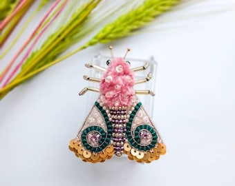 Cicada brooch beaded moth pin beetle jewelry embroidered insect butterfly brooch moth art bug lover gift for her