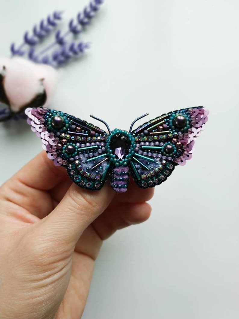 Beaded Butterfly Moth Beetle brooch pin Embroidered brooch Insect jewelry Statement jewelry Insect art Animal jewelry Nature jewelry Bug pin image 9