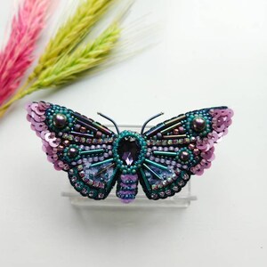 Beaded Butterfly Moth Beetle brooch pin Embroidered brooch Insect jewelry Statement jewelry Insect art Animal jewelry Nature jewelry Bug pin image 5