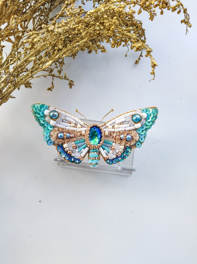 Beaded Butterfly Moth Beetle brooch pin Embroidered brooch Insect jewelry Statement jewelry Insect art Animal jewelry Nature jewelry Bug pin image 6