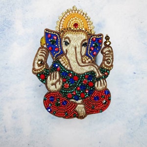 Embroidered Ganesh brooch handmade beaded pin Elephant God jewelry Ganesha God brooch image 2