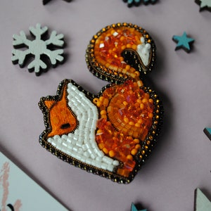 Beaded fox brooch orange fox pin handmade embroidered fox art animal brooch unique jewelry birthday gift for her Christmas gift image 7