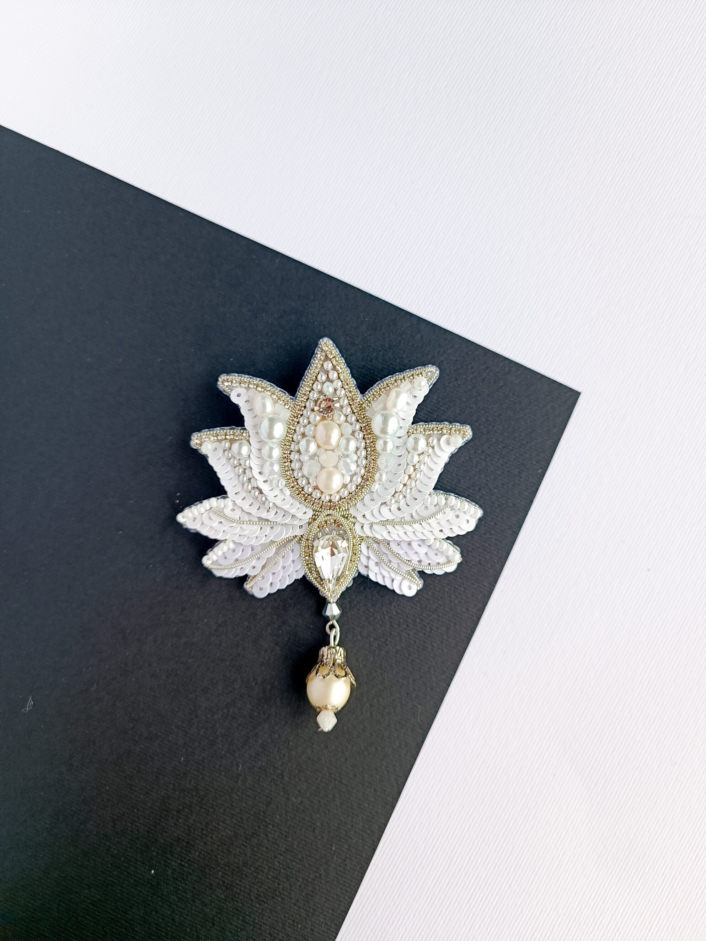 14K Gold Lotus Leaf Brooch With Moissanite & Pearl – Elegant Flower Design Brooch, Unique Jewelry Gift For Women - View #6