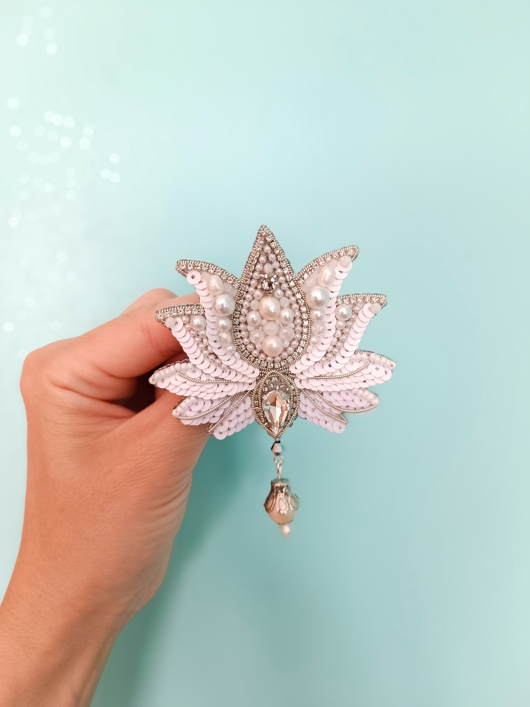 14K Gold Lotus Leaf Brooch With Moissanite & Pearl – Elegant Flower Design Brooch, Unique Jewelry Gift For Women - View #4