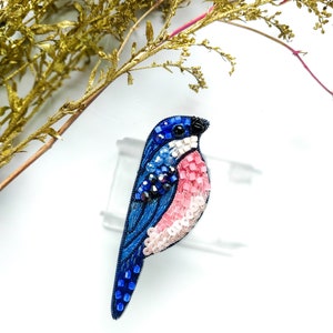 Embroidered bird brooch small dark blue bird pin handmade seed beaded bird jewelry gift for her bird lover gift bird brooch beaded unique image 3