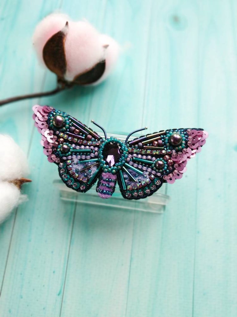 Beaded Butterfly Moth Beetle brooch pin Embroidered brooch Insect jewelry Statement jewelry Insect art Animal jewelry Nature jewelry Bug pin image 8