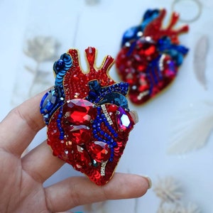 Embroidered anatomical heart brooch beaded brooch gift for her Ukrainian shop made in Ukraine handmade jewelry image 3