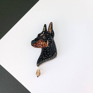 Embroidered dog brooch handmade beaded doberman pin animal jewelry dog lover gift black dog