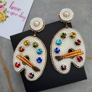 Embroidered palette earrings made in Ukraine beaded jewelry