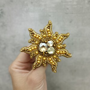 Beaded sun brooch cosmos jewelry cosmic planet pin handmade pin gift for her golden sun image 2