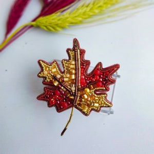 Beaded Maple Leaf Brooch Embroidered Maple Jewelry Yellow and - Etsy