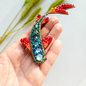 Beaded fish brooch, lapel pin, embroidered jewelry, gift for her, carp jewelry, fish jewelry, crystal brooch, unique gift, pisces Ukraine image 7