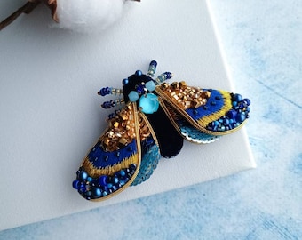 Beaded Moth brooch embroidered insect pin jewelry made in Ukraine unique gift for her butterfly jewelry