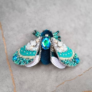 Embroidered moth brooch handmade beaded insect pin bug jewelry unique gift for her image 3