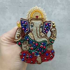 Embroidered Ganesh brooch handmade beaded pin Elephant God jewelry Ganesha God brooch image 5