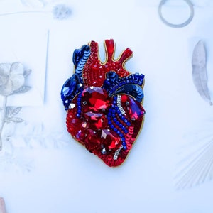 Embroidered anatomical heart brooch beaded brooch gift for her Ukrainian shop made in Ukraine handmade jewelry image 5