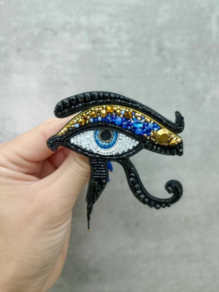 Embroidered Egyptian eye brooch evel eye pin handmade jewelry beaded brooch unique gift for her Ukrainian shop made in Ukraine - Thumbnail 6