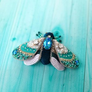 Embroidered moth brooch handmade beaded insect pin bug jewelry unique gift for her image 10