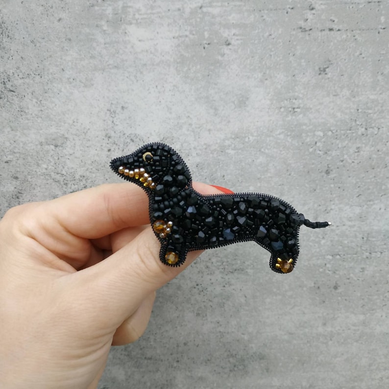 Beaded Dachshund Brooch Embroidered Pin Etsy