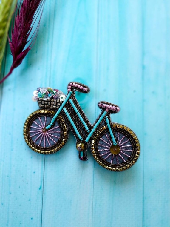 Embroidered Bicycle Brooch Bike Rider Pin Bike Lover Gift Beaded Brooch for Her Unique Jewelry Pin Christmas Gift Handmade Brooch Etsy