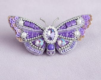 Beaded Butterfly Brooch Pin: Embroidered Insect Jewelry