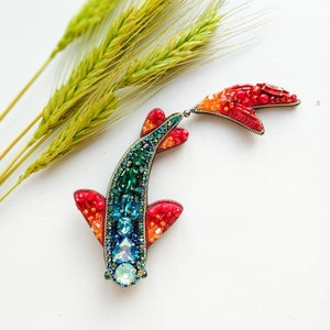 Beaded fish brooch, lapel pin, embroidered jewelry, gift for her, carp jewelry, fish jewelry, crystal brooch, unique gift, pisces Ukraine image 5