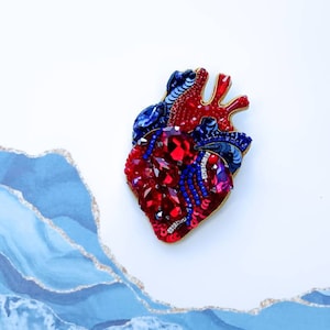 Embroidered anatomical heart brooch beaded brooch gift for her Ukrainian shop made in Ukraine handmade jewelry image 2