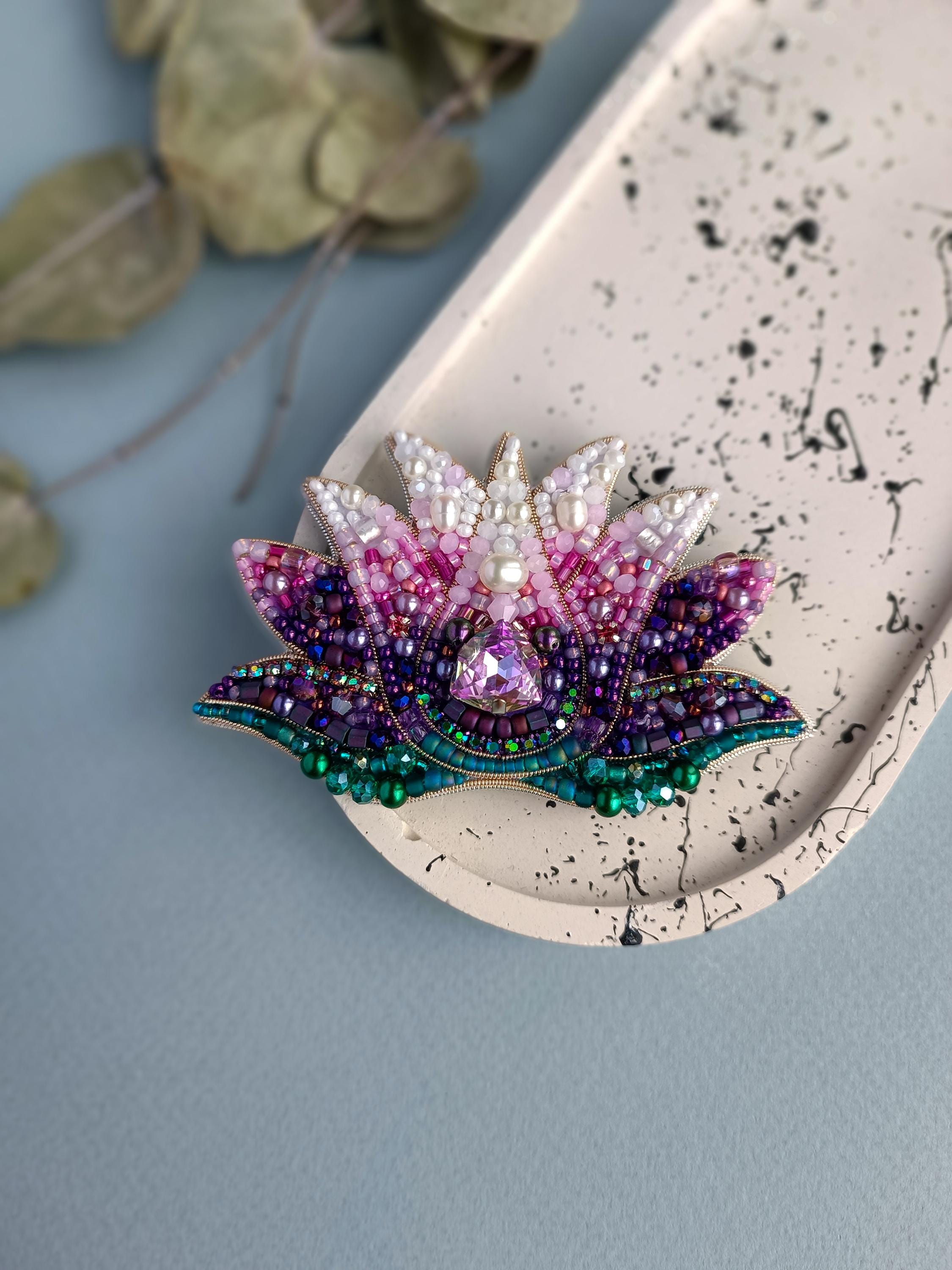 Lotus Flower Brooch For Women - Gold-Plated With Pearl, Lapel Pin, Yoga Jewelry Gift - View #4