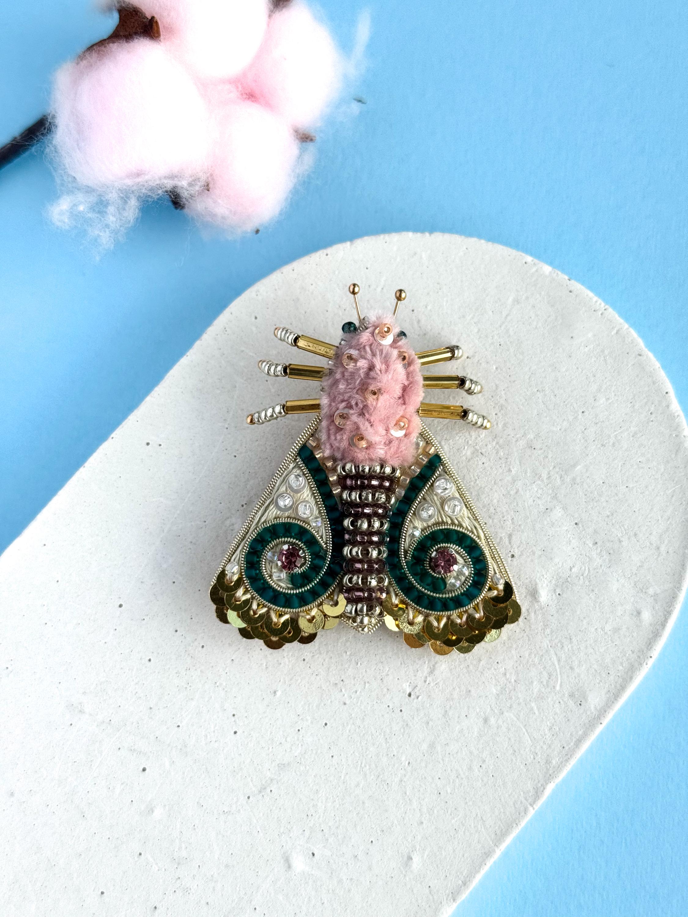 Cicada brooch beaded moth pin beetle jewelry embroidered insect butterfly brooch moth art bug lover gift for her - Thumbnail 3