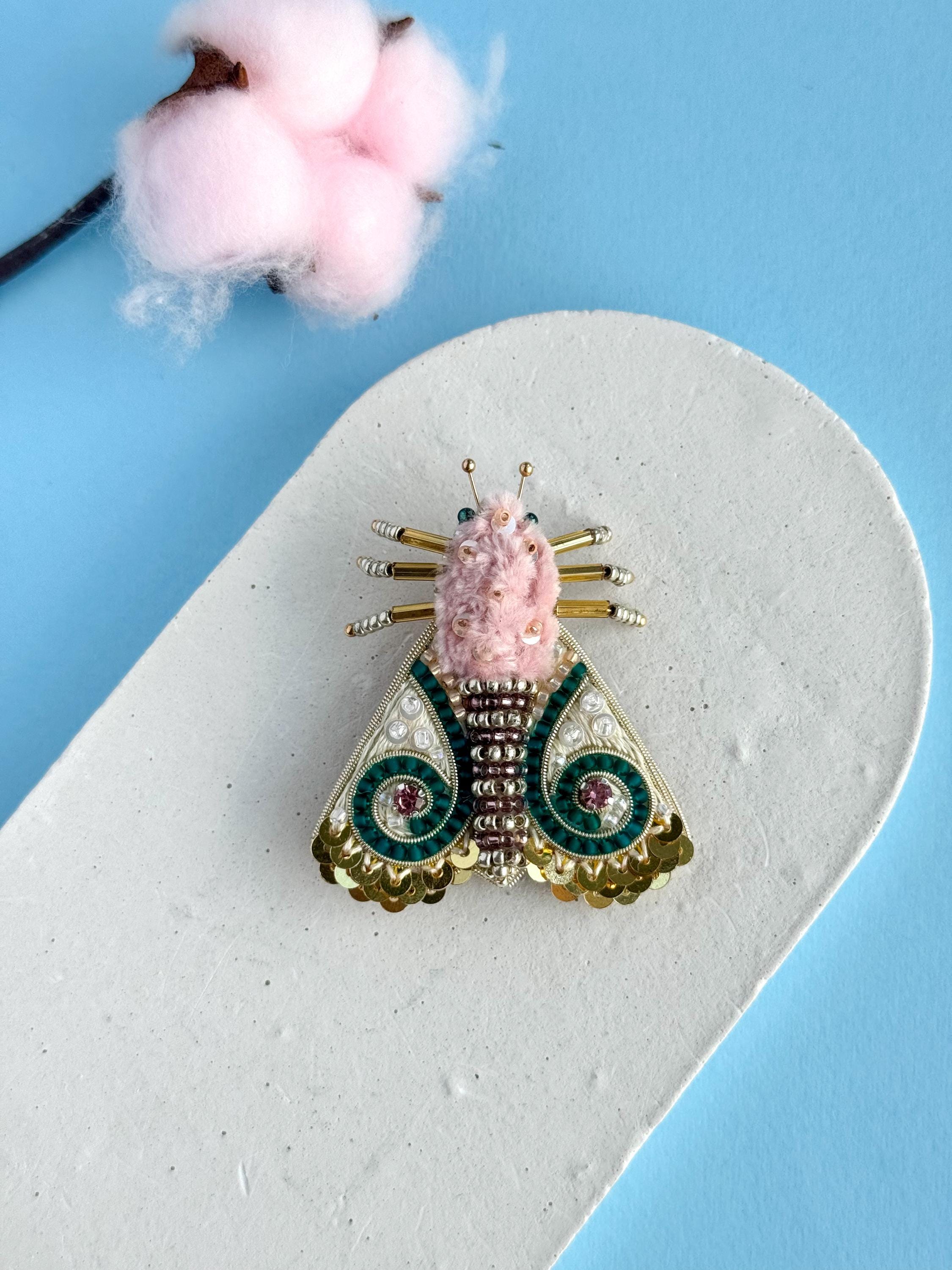 Cicada brooch beaded moth pin beetle jewelry embroidered insect butterfly brooch moth art bug lover gift for her - Thumbnail 2