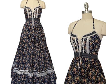 Vintage, Gunne Sax Dress by Jessica, 1970s, Brown Velvet Corset and ...