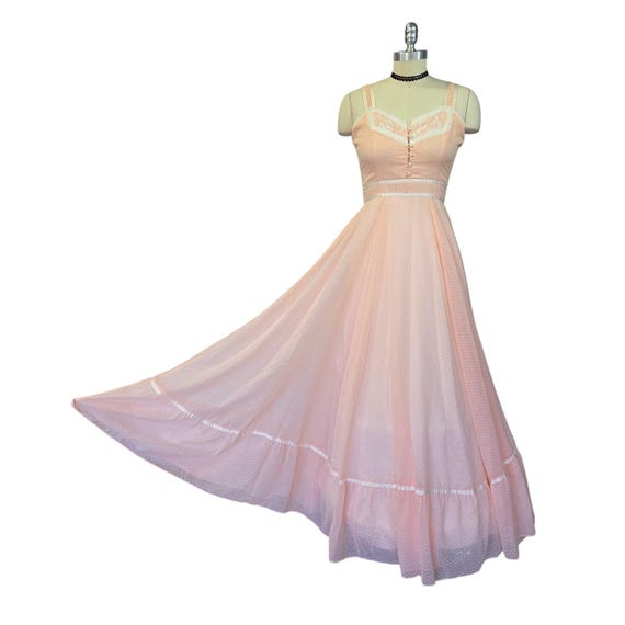 Gunne Sax Pink Maxi Dress Size S 9 Lace Prairie S… - image 2