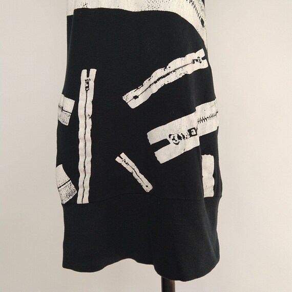 Vintage 90's Zipper Print Mini Dress Size S Black… - image 5