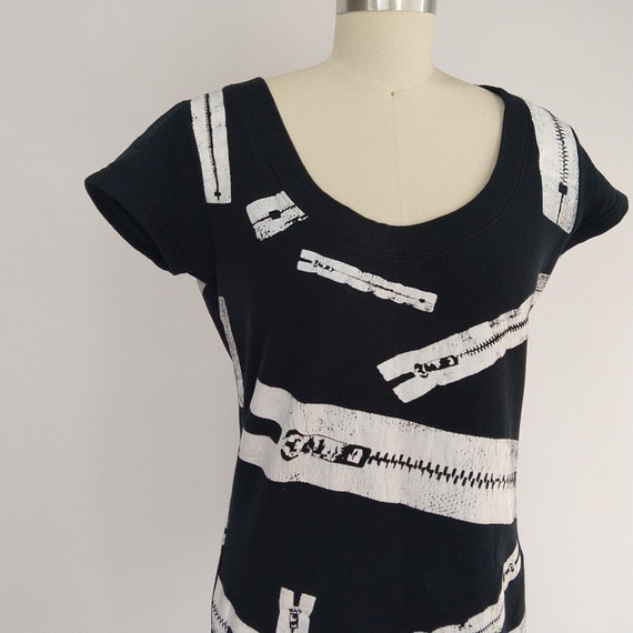 Vintage 90's Zipper Print Mini Dress Size S Black… - image 2