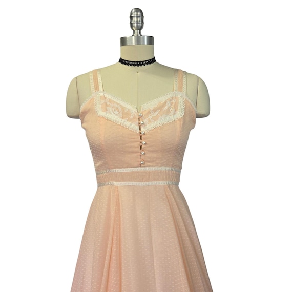 Gunne Sax Pink Maxi Dress Size S 9 Lace Prairie S… - image 6