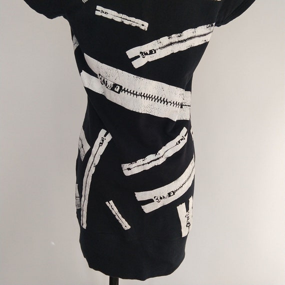 Vintage 90's Zipper Print Mini Dress Size S Black… - image 9