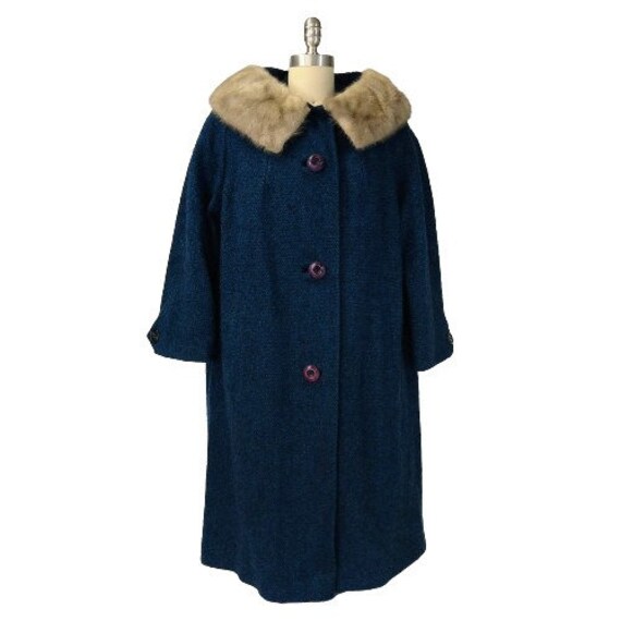 VTG Bettijean 50s 60s Fur Collar Swing Coat Size … - image 2