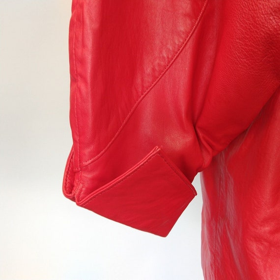 Vintage 80s Women's Red Leather Jacket Size S Ove… - image 8