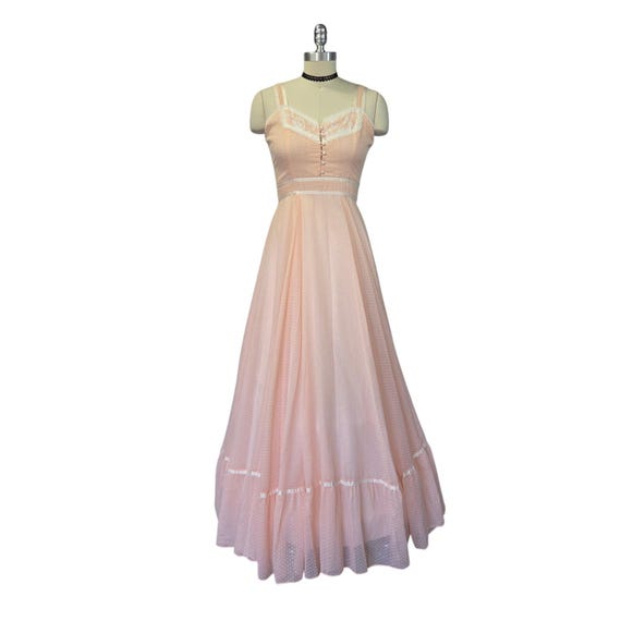 Gunne Sax Pink Maxi Dress Size S 9 Lace Prairie S… - image 5