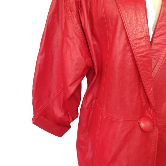 Vintage 80s Women's Red Leather Jacket Size S Ove… - image 3