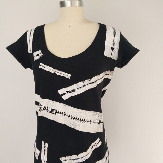 Vintage 90's Zipper Print Mini Dress Size S Black… - image 3