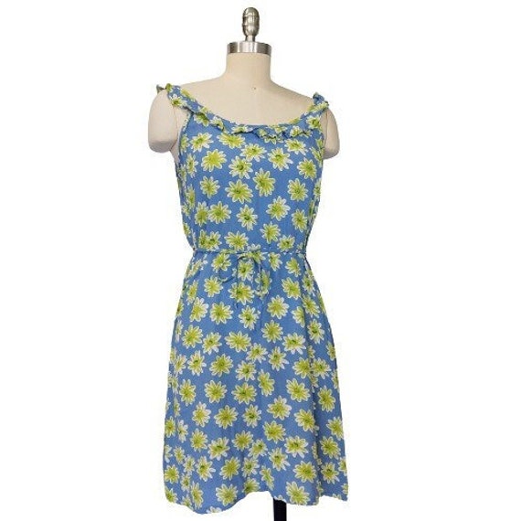 Vintage VTG 90s Y2K Floral Print Dress Size S Blu… - image 1