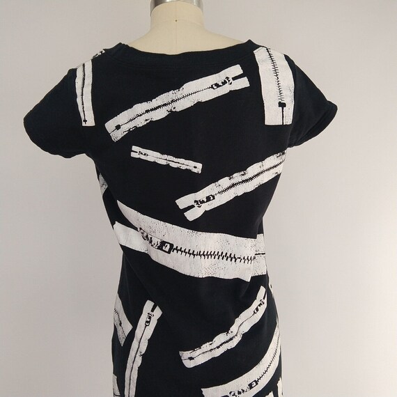 Vintage 90's Zipper Print Mini Dress Size S Black… - image 8